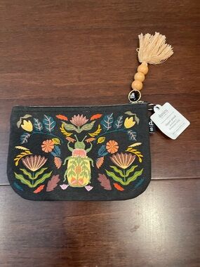 danica studio zippered nature scarab embroidered pouch nwt